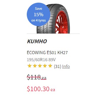 Discount on Kumho tyres